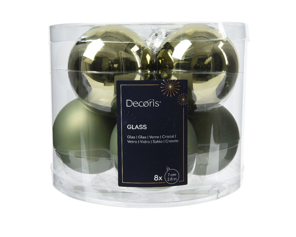 Decoris Kerstbal glas d7 cm rosemarijn 8st - 