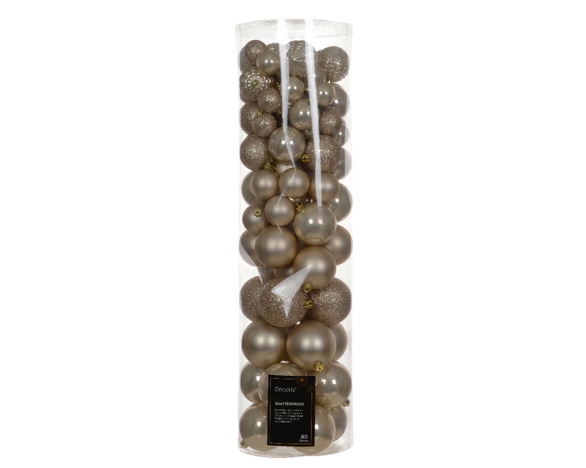 Decoris Kerstballen mix kunststof dia. 8 cm pearl 80 stuks - 