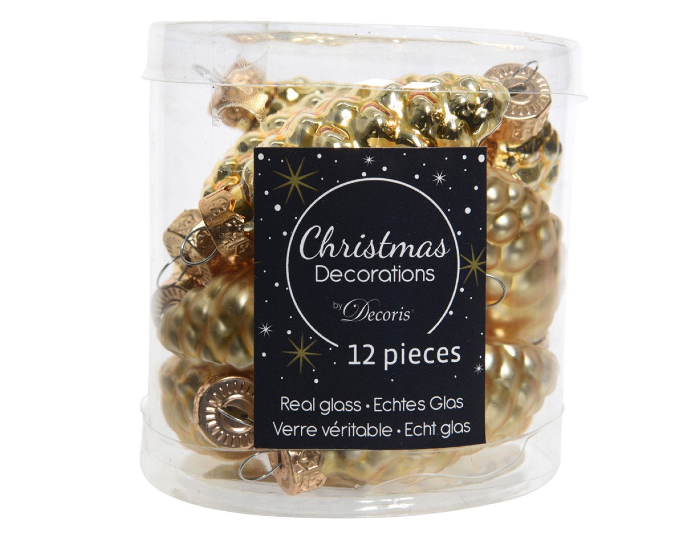 Decoris 12 Glazen dennenappels 40 mm licht goud - 