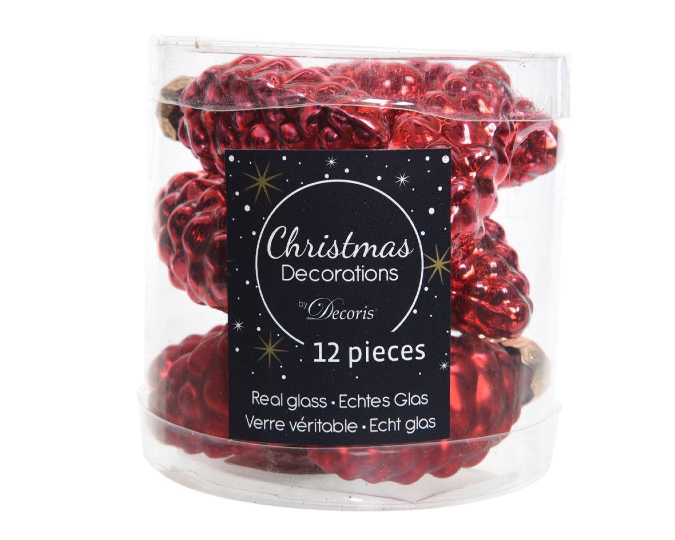 Decoris 12 Glazen dennenappels 40 mm kerstrood - 