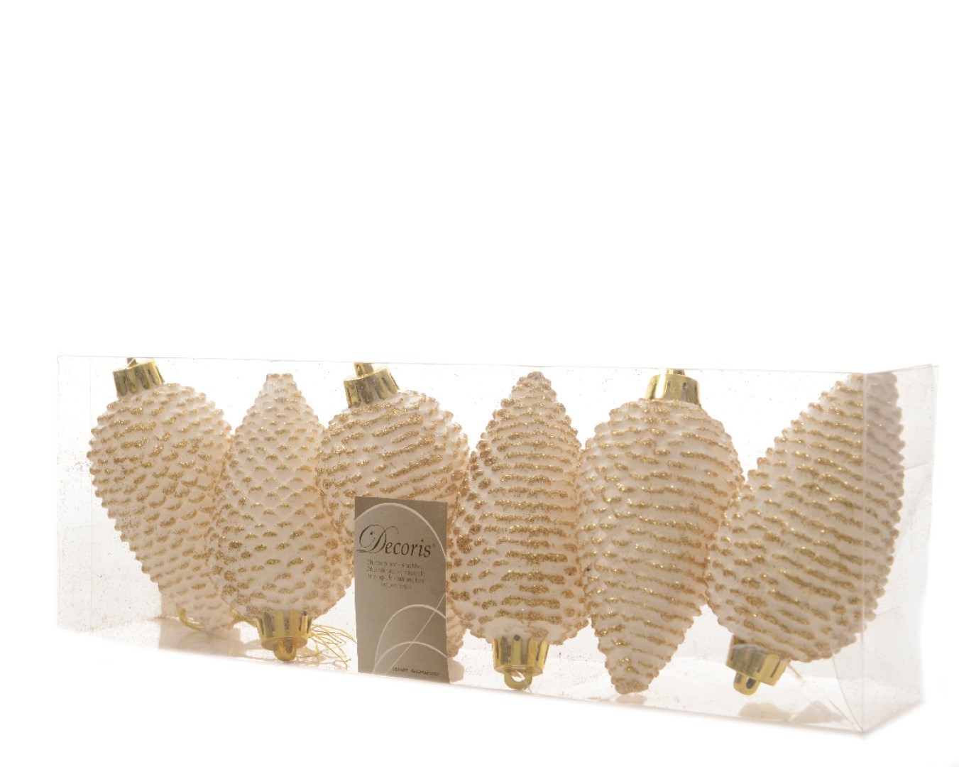 Ksd Dennenappel plastic glitter 8cm wolwit - 