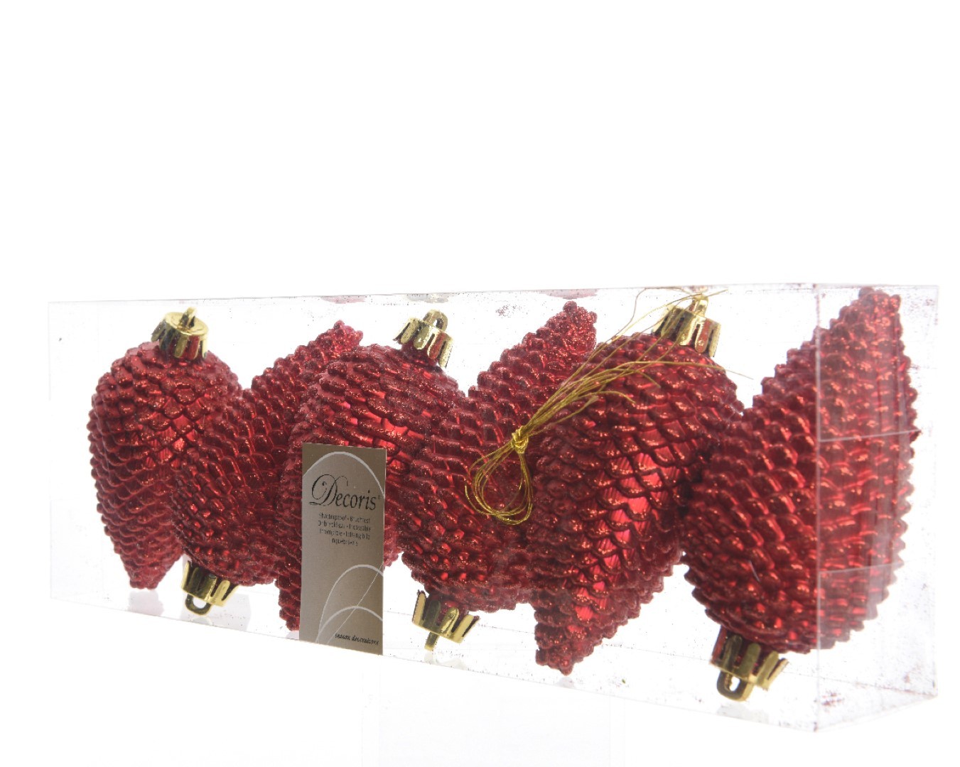 Ksd Dennenappel plastic glitter hang 8cm kerstrood - 