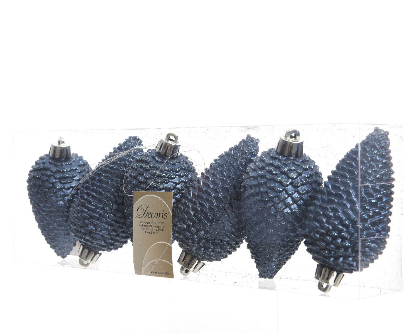 Ksd Dennenappel plastic glitter hang diameter 4.5x8cm nacht blauw - 