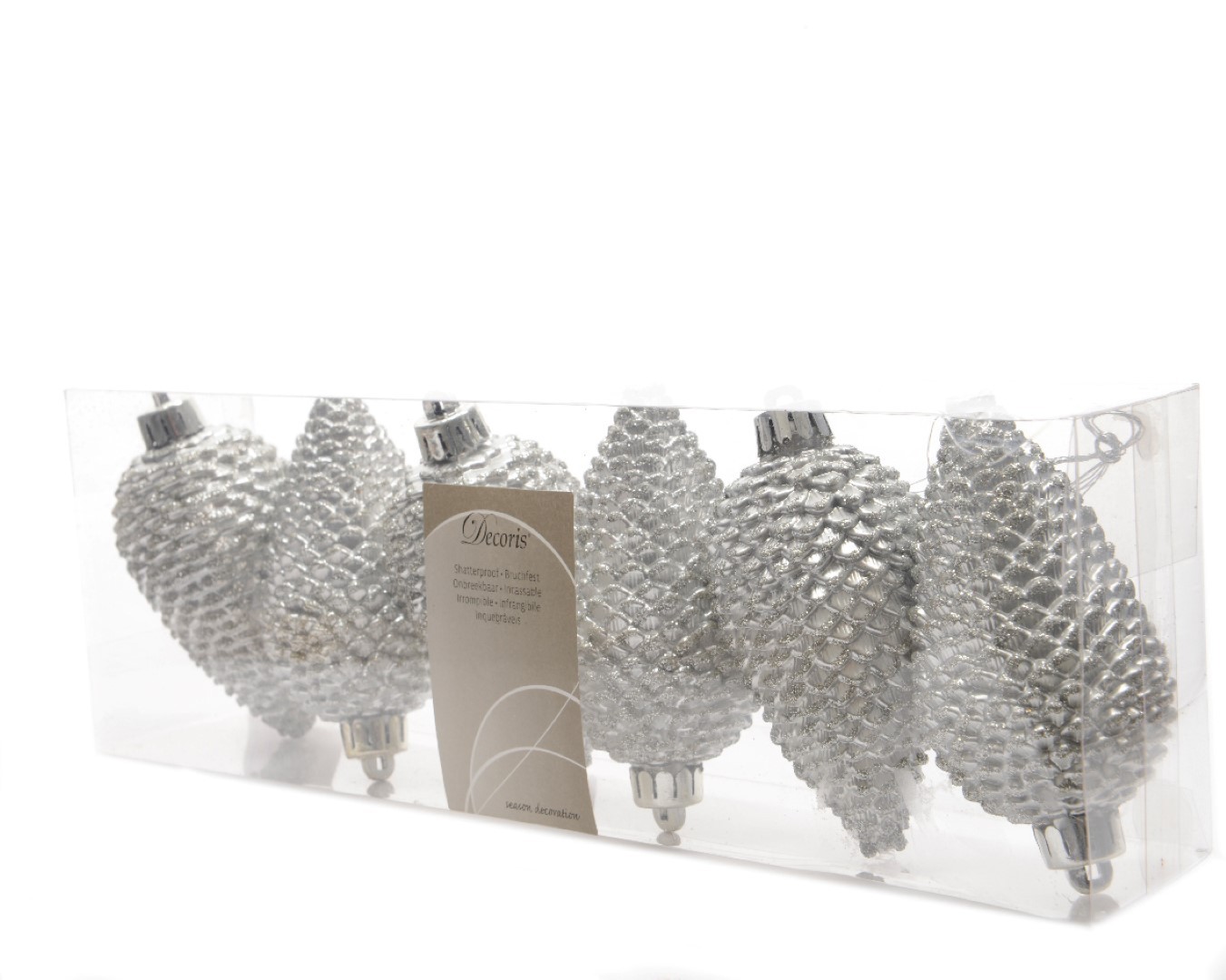 Ksd Dennenappel plastic glitter hang 8cm zilver - 