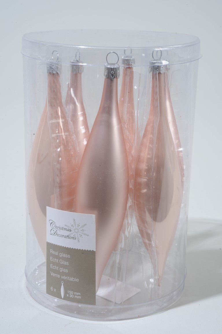 Ksd 6 kerstpegels poeder roze emaille - 