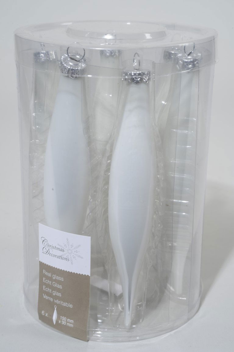 Ksd 6 kerstpegels winterwit glans-mat - 