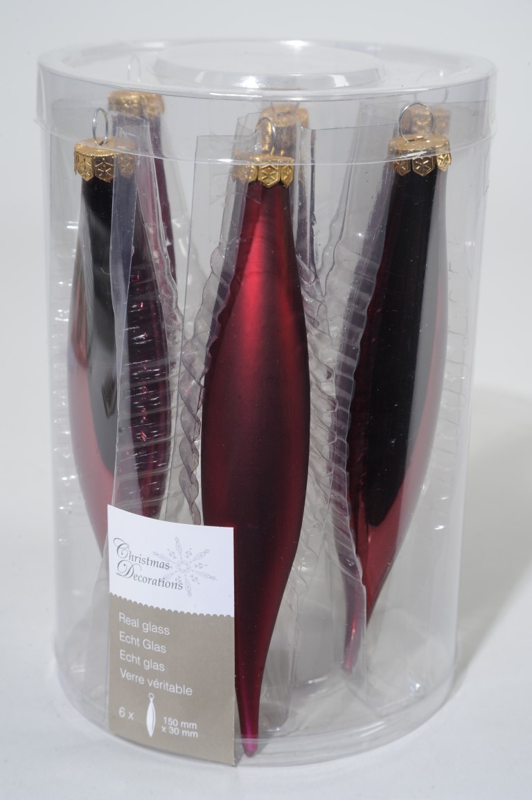 Ksd 6 kerstpegels ossenbloed glans-mat - 