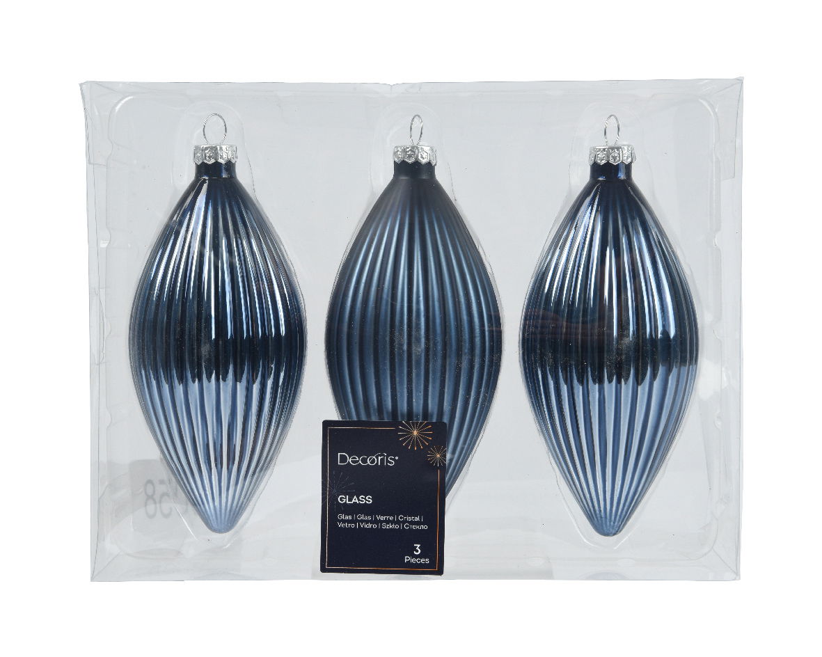 Decoris Olijf glas d6h13 cm nachtblauw 3st - 