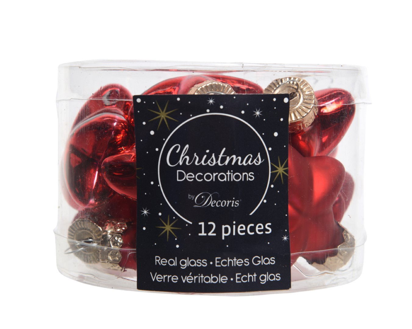 Decoris 12 Glazen sterren 40 mm kerstrood - 