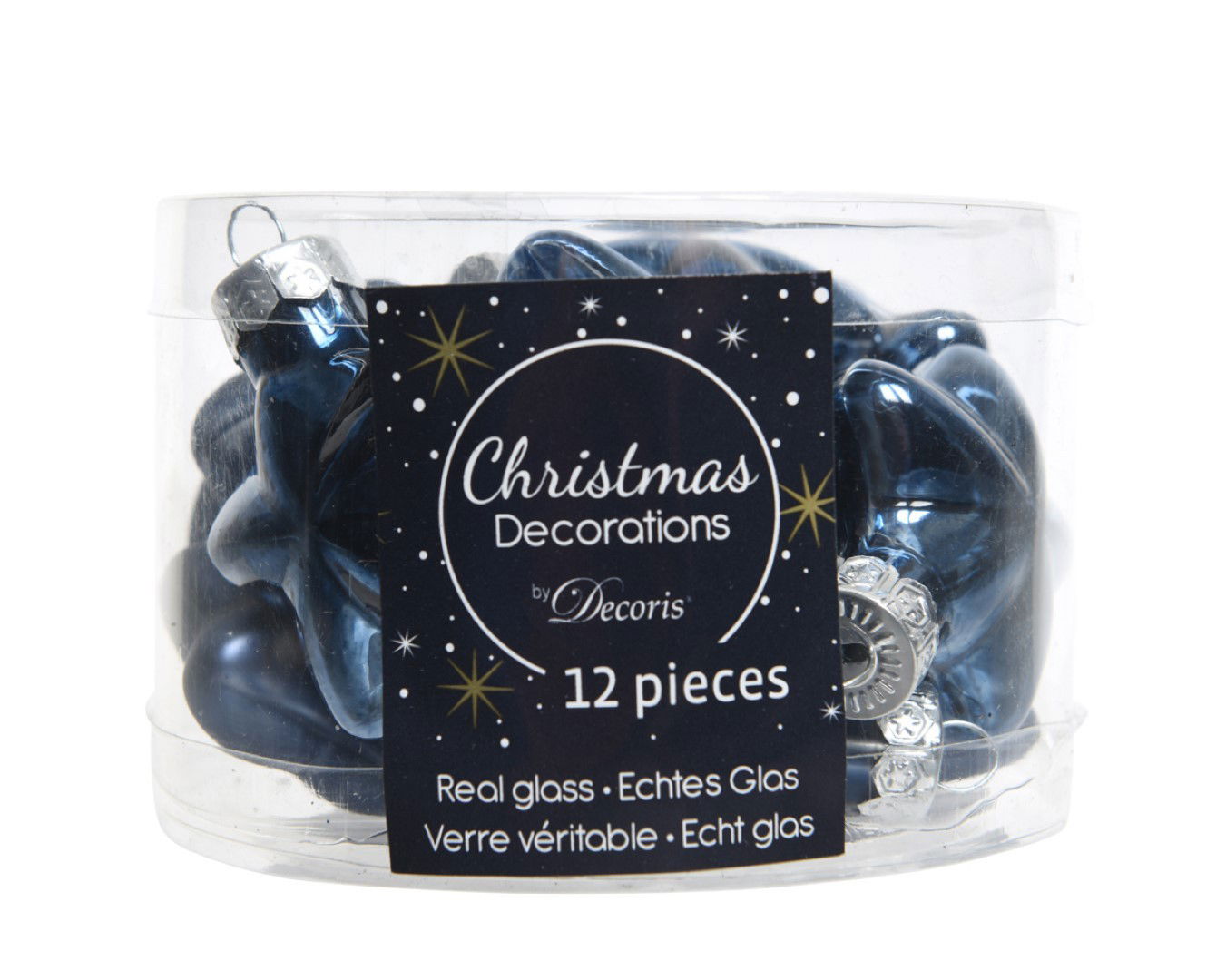 Decoris 12 Glazen sterren 40 mm nacht blauw - 