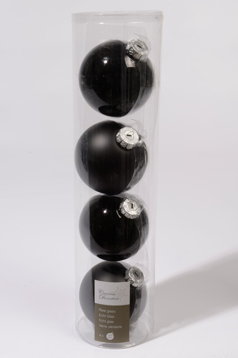 Ksd 4 kerstballen zwart glans 100 mm - 