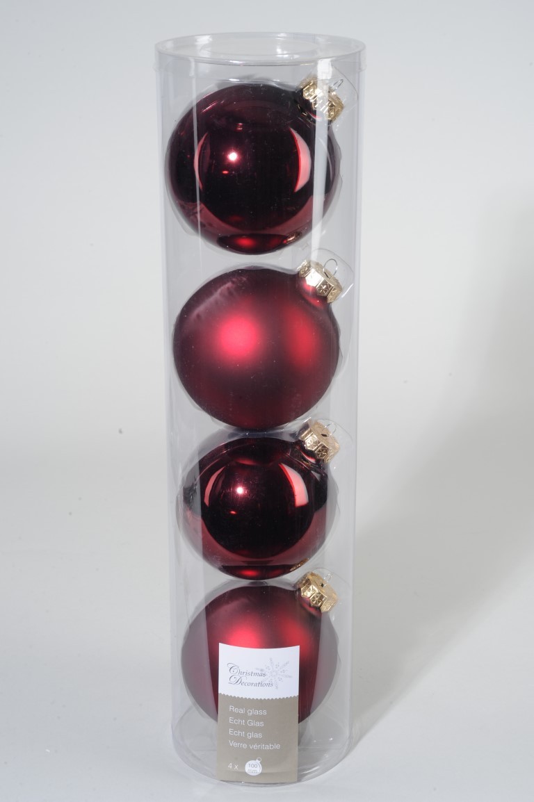 Ksd 4 kerstballen ossenbloed glans-mat 100 mm - 