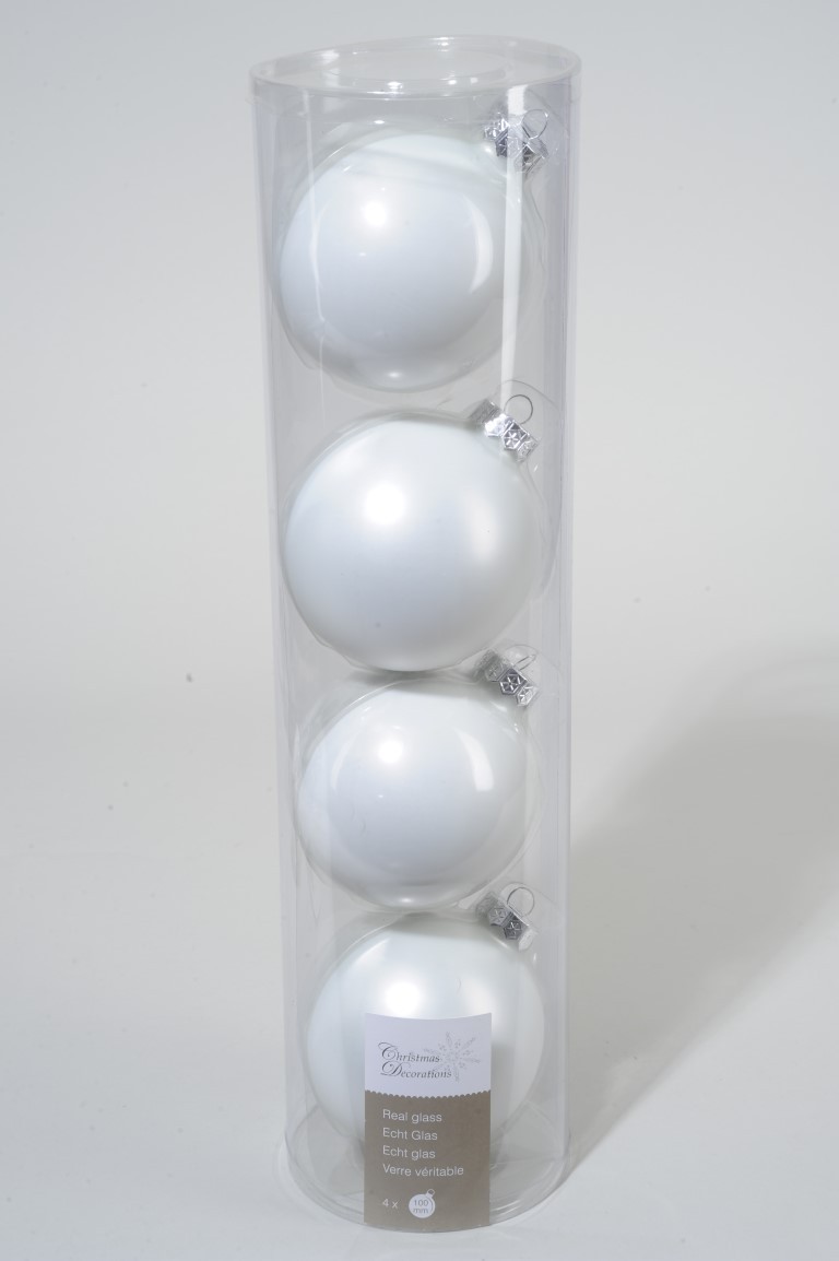 Ksd 4 kerstballen winterwit emaille 100 mm - 