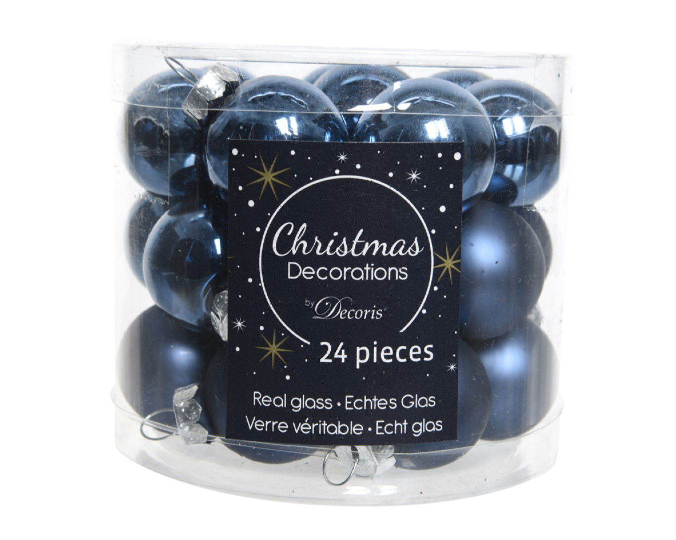 Decoris 24 Glazen balletjes 25 mm nacht blauw - 