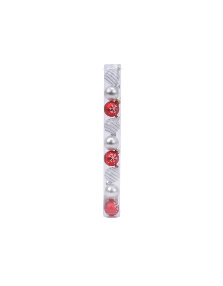 Decoris 9 Glazen kerstballen 3 cm mix winter wit kerstrood - 