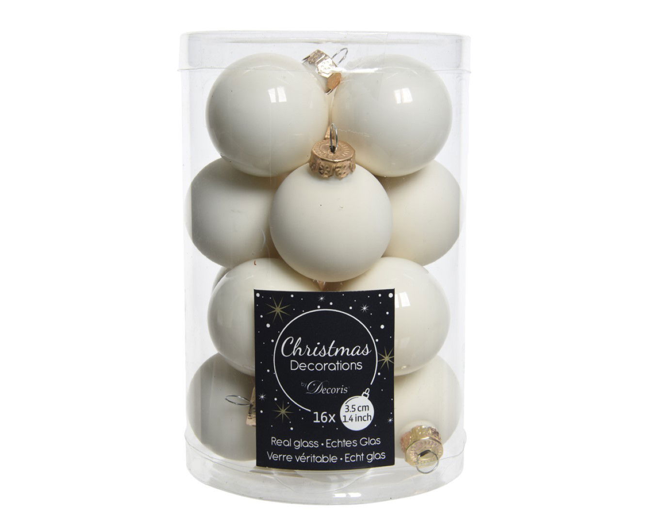 Decoris 16 Glazen balletjes 35 mm wol wit - 