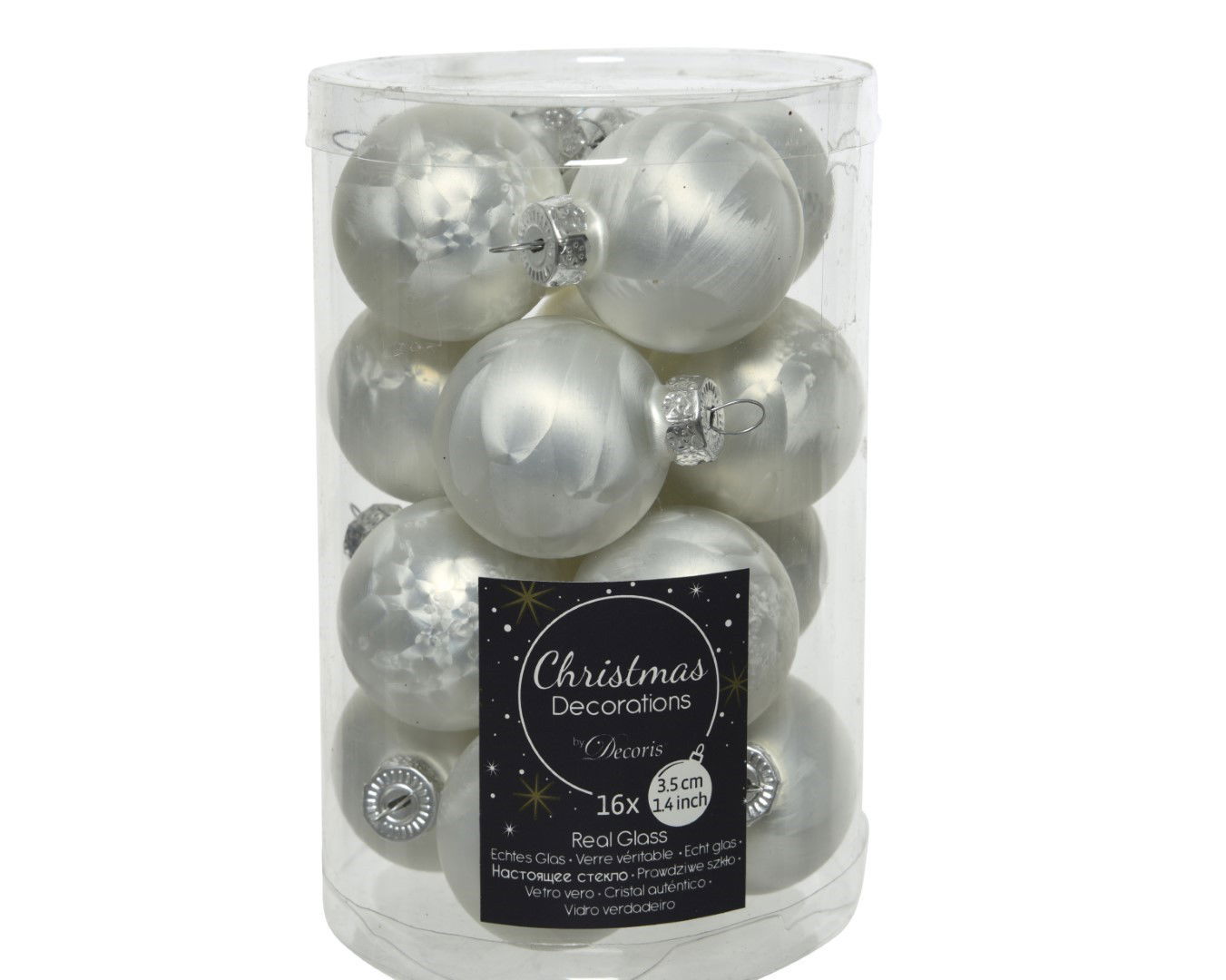 Decoris Kerstballen glas mat 35mm wit ijslak - 