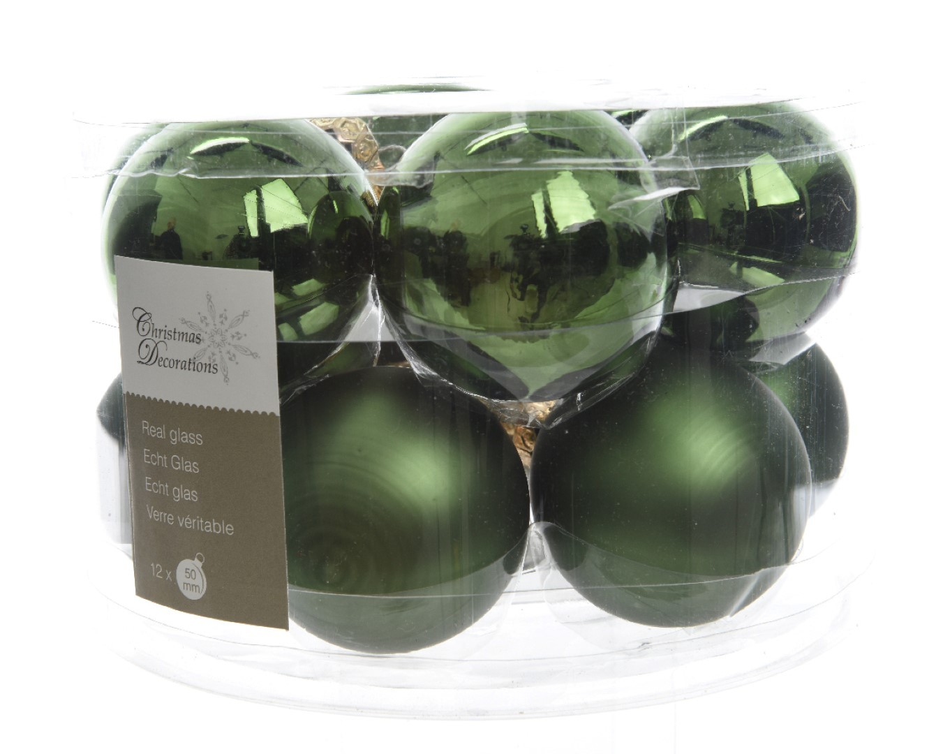 Ksd Kerstbal glas glans-mat diameter 5cm Dennen groen - 