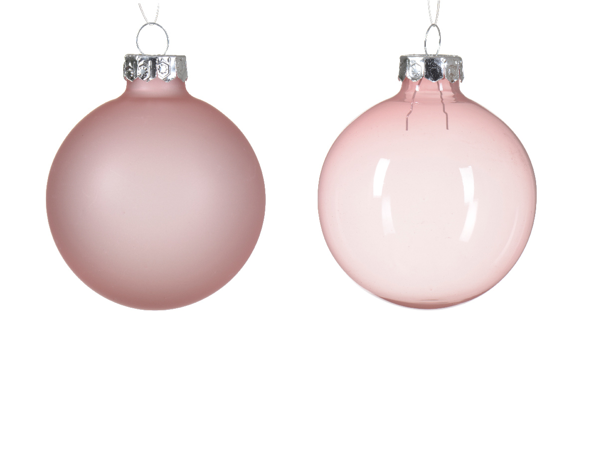 Decoris Kerstbal glas d6 cm poederroze 6st kerst - 