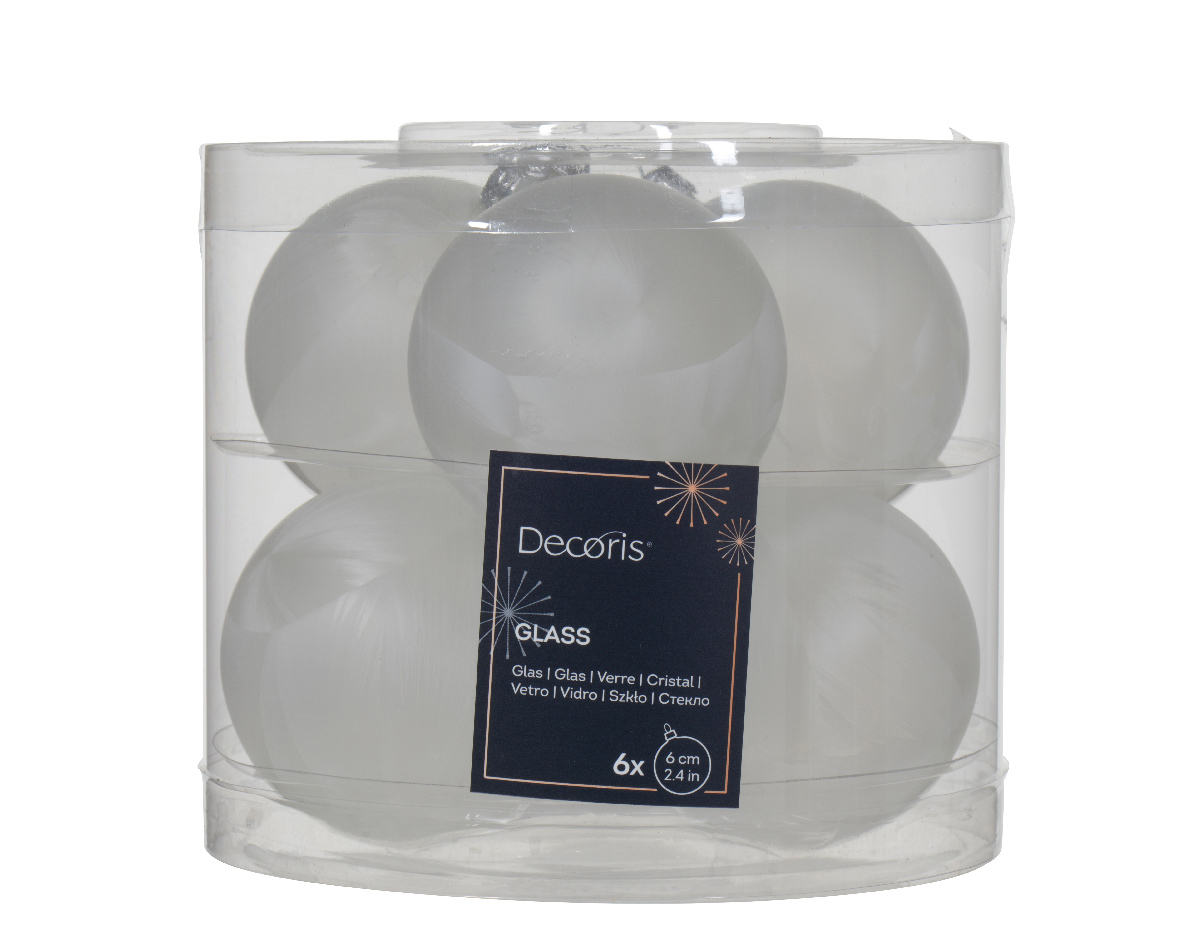 Decoris Kerstbal glas d6 cm wit ijslak 6st kerst - 