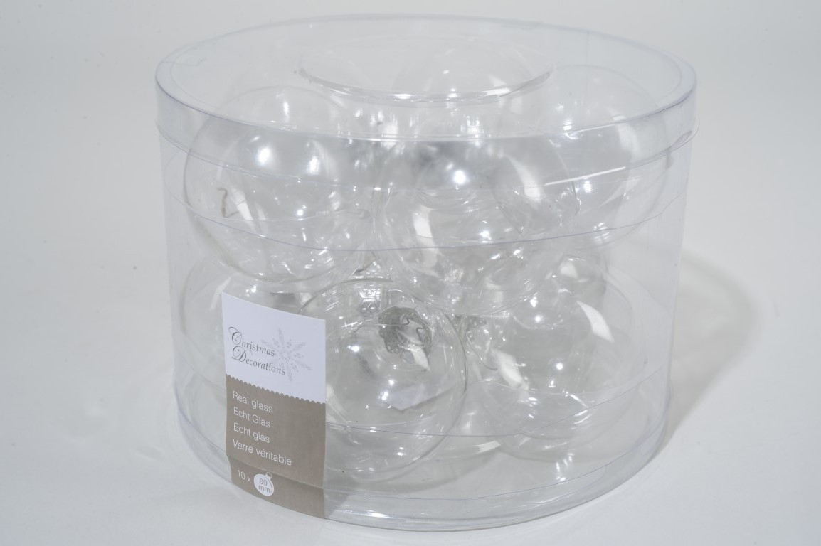 Ksd 10 kerstballen transparant helder glans 60 mm - 