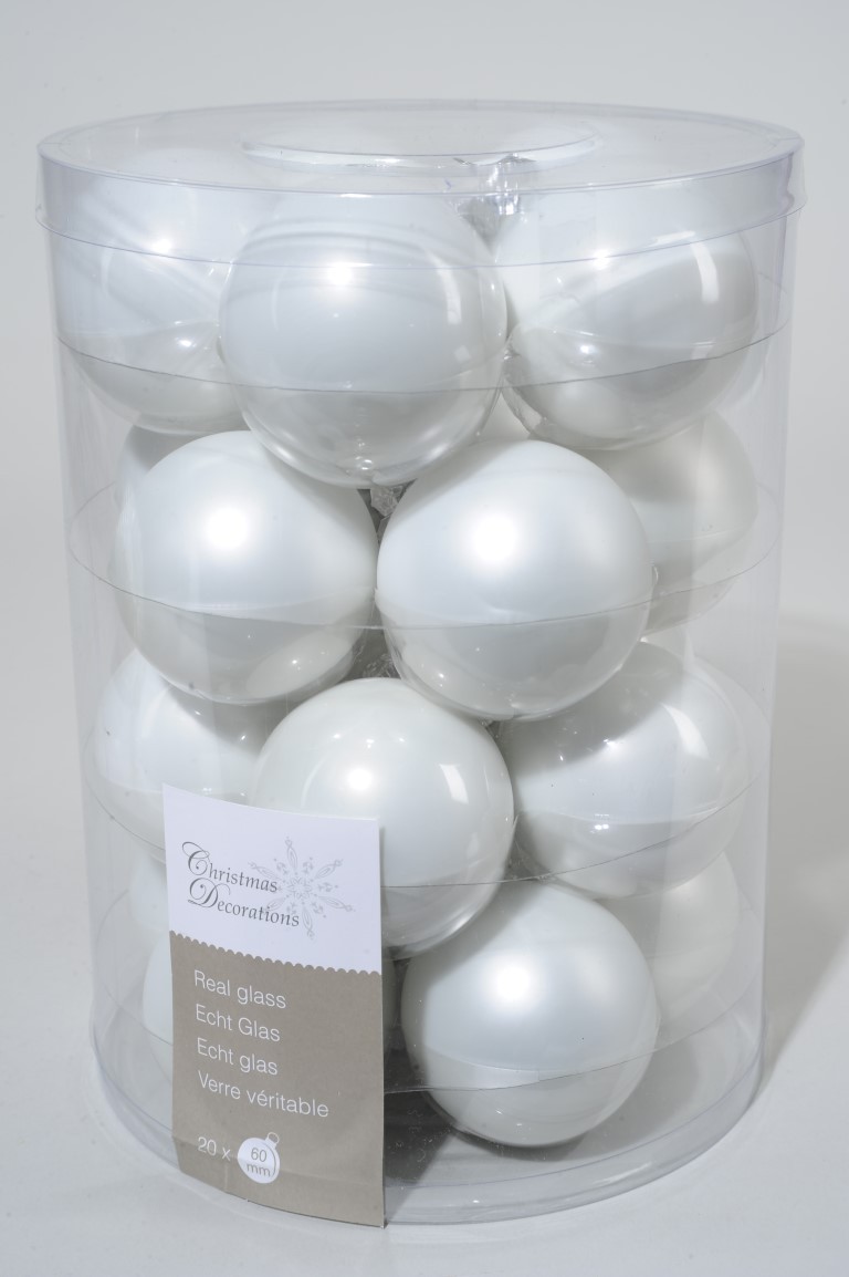Ksd 20 kerstballen winterwit emaille 60 mm - 