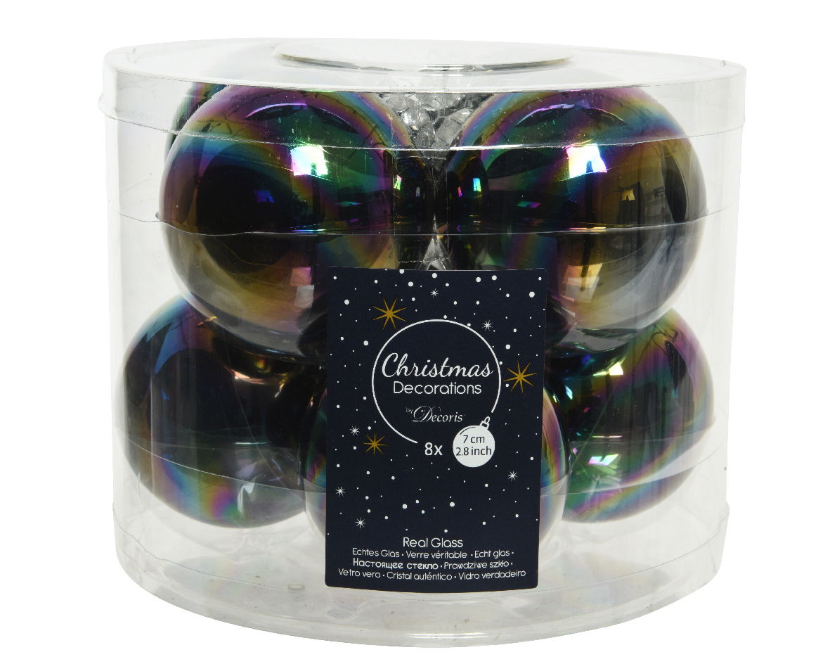 Ksd Kerstbal glas d7cm zwart iris 8st - 