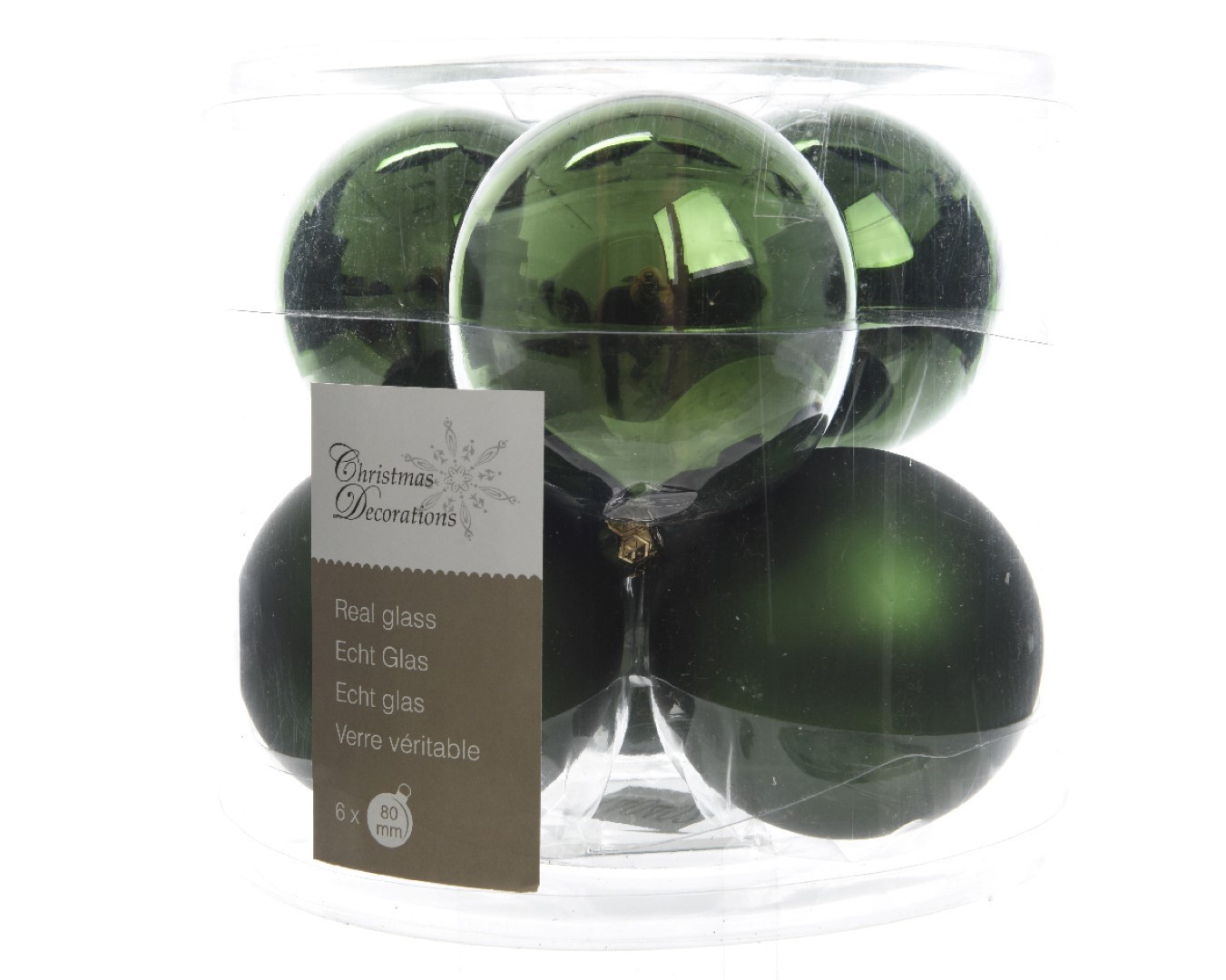 Ksd Kerstbal glas glans-mat diameter 8cm Dennen groen - 