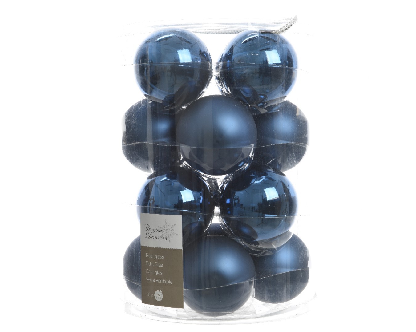 Ksd Kerstbal glas glans-mat diameter 8cm nacht blauw - 