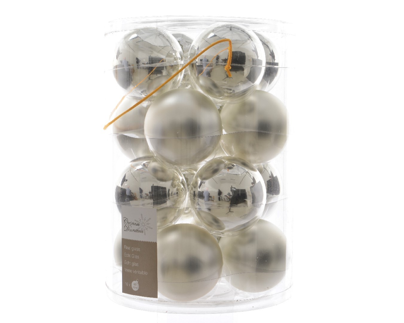 Ksd Kerstbal glas glans-mat 80mm zilver - 