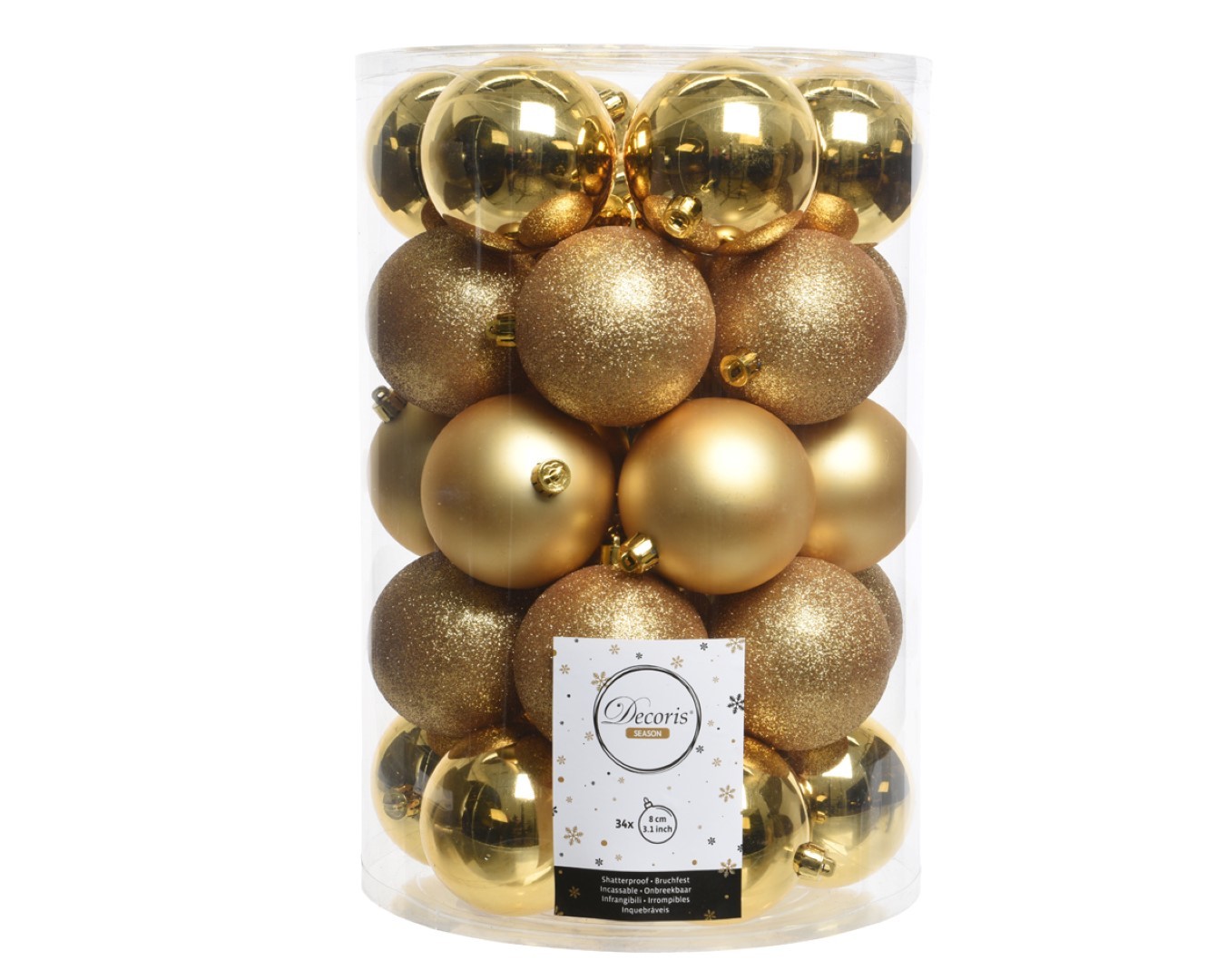 Decoris Kerstbal plastic mix dia8cm licht goud - 