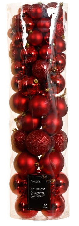 Decoris Kerstballen mix dia. 8 cm christmas red 80 stuks - 
