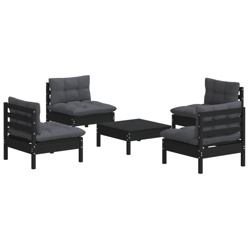 vidaXL 5-delige Loungeset met antracietkleurige kussens grenenhout