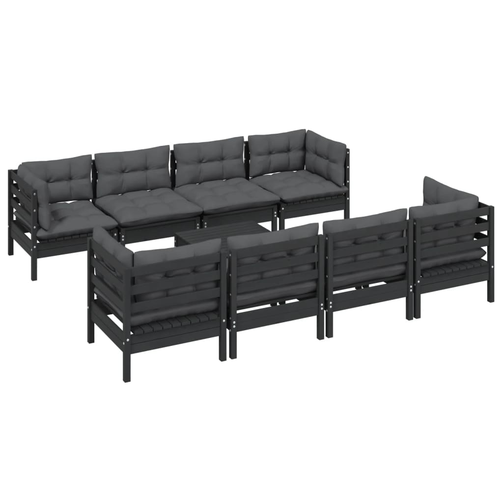 vidaXL 9-delige Loungeset met kussens massief grenenhout