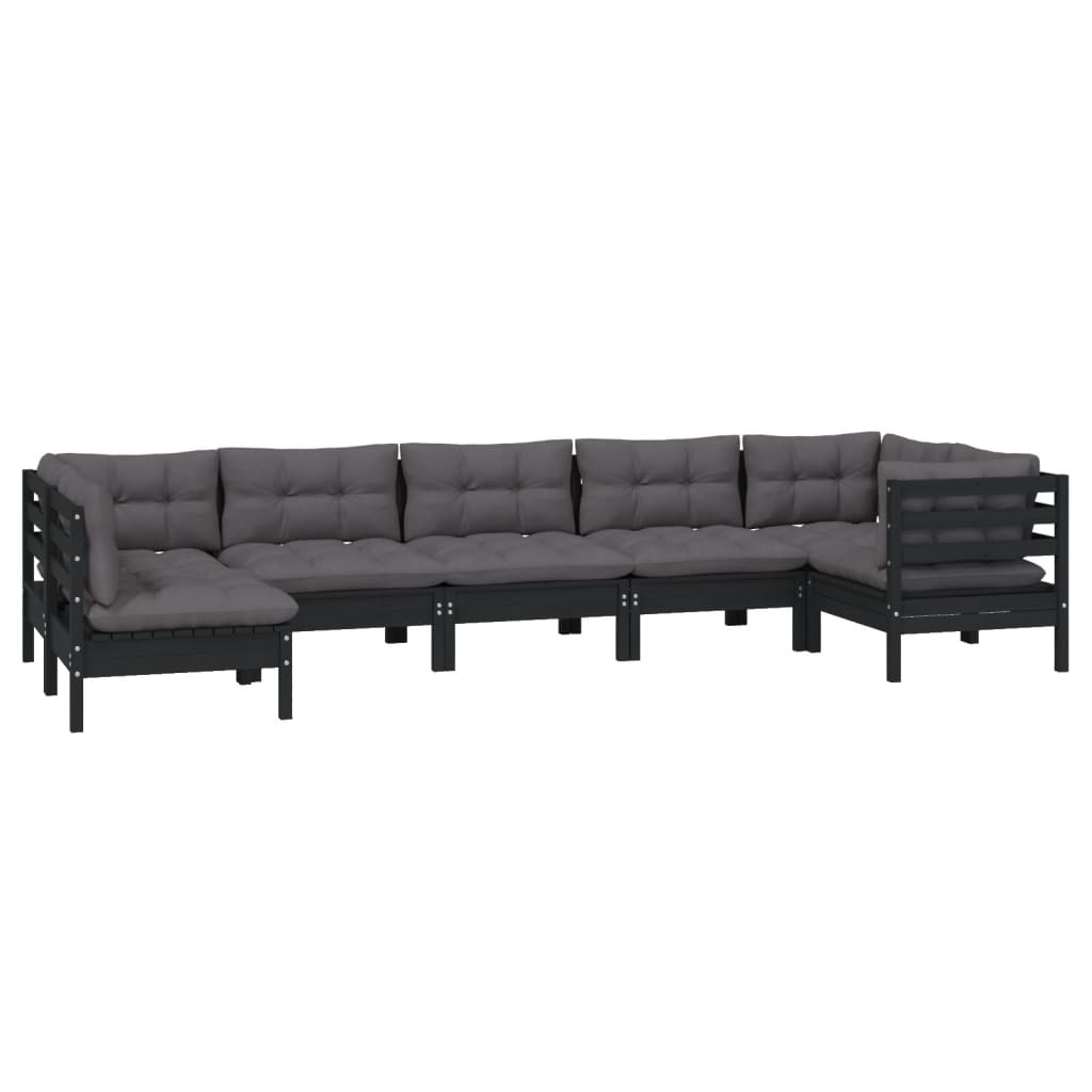 vidaXL 7-delige Loungeset met kussens grenenhout zwart