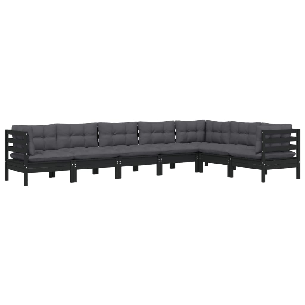 vidaXL 7-delige Loungeset met kussens massief grenenhout zwart