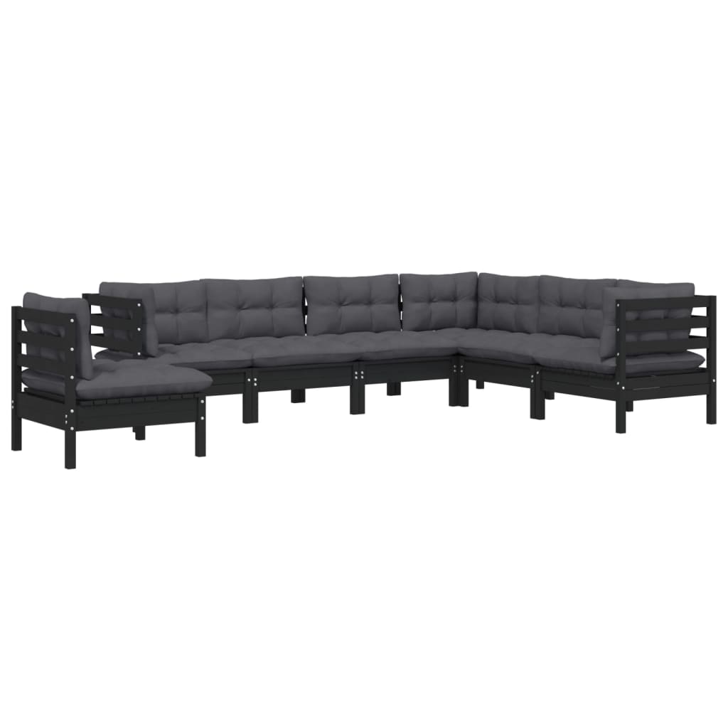 vidaXL 7-delige Loungeset met kussens massief grenenhout zwart