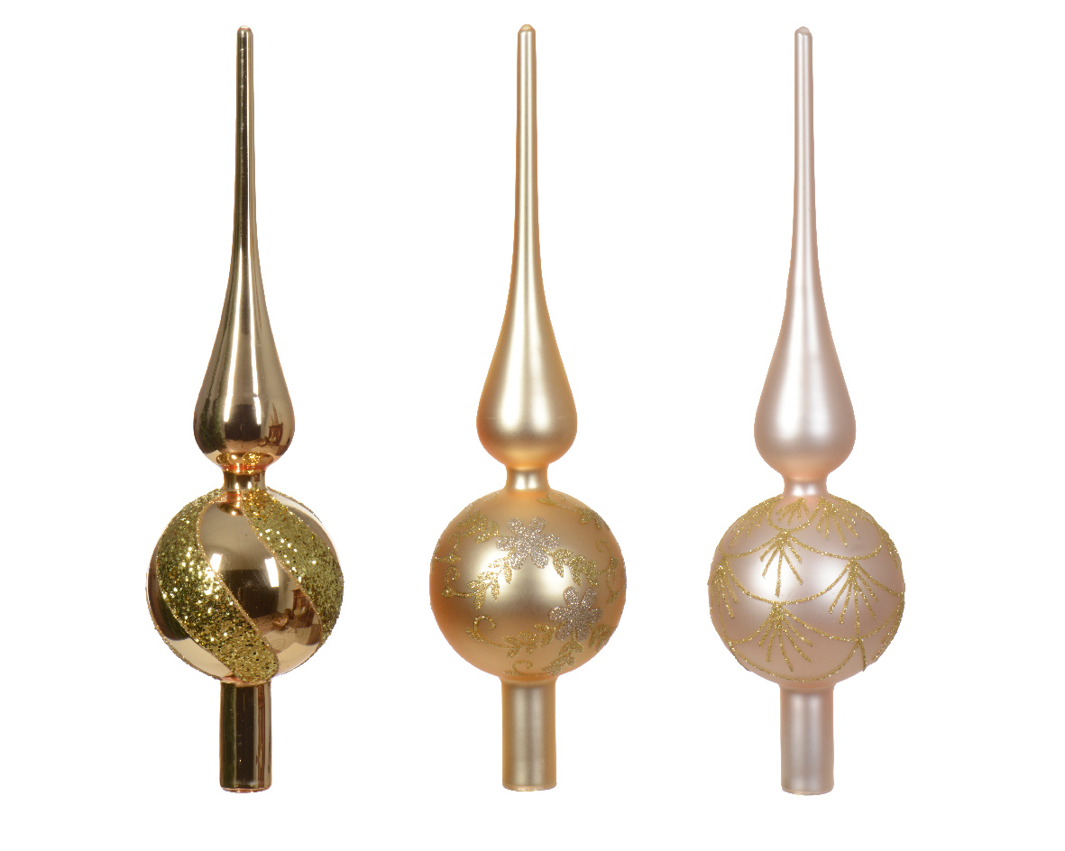 Decoris Piek glas d8l31 cm parel/goud a3 kerst - 