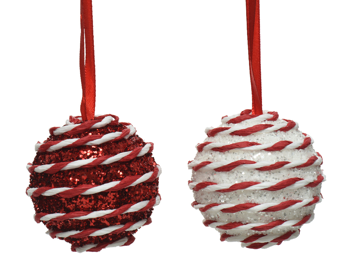 Decoris Kerstbal foam hang d6 cm rood/wit a2 - 