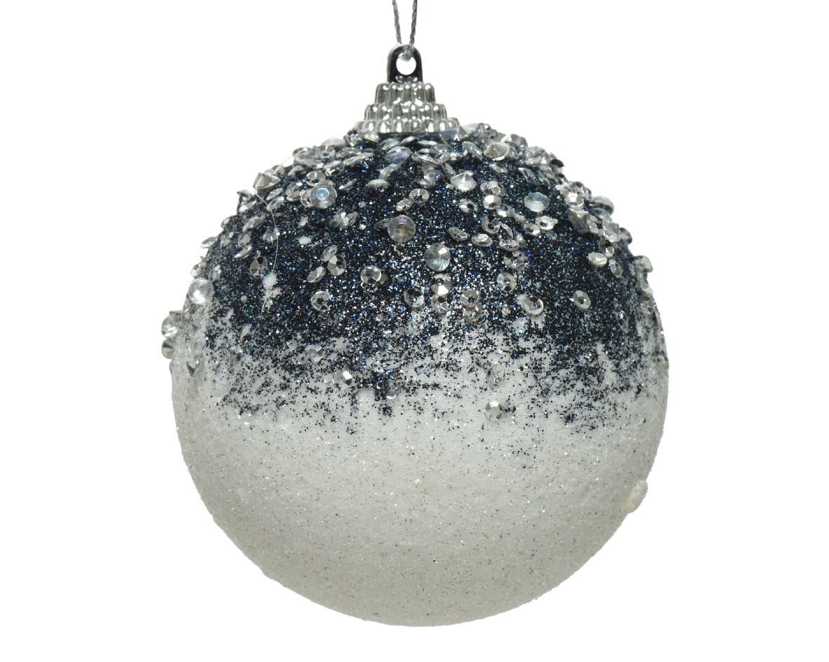 Decoris Kerstbal foam acryl d8 cm wit/blauw - 
