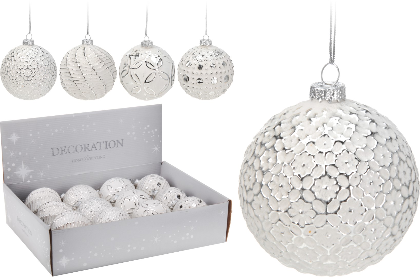 Nampook 3 stuks! Kerstbal glas 8 cm wit zilver - 