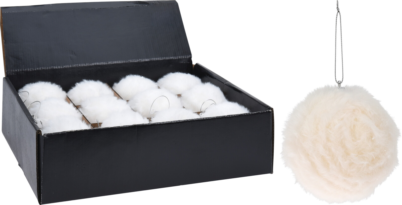 Nampook Kerstbal met bont 100mm wit - 