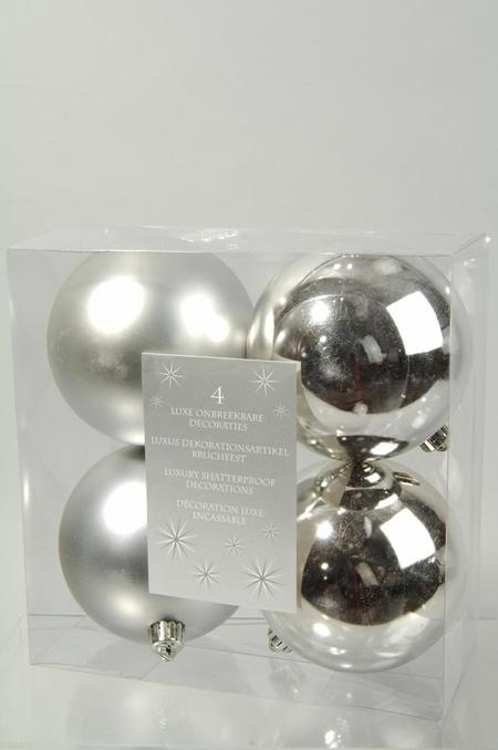 Ksd 4 kerstballen zilver 100 mm - 