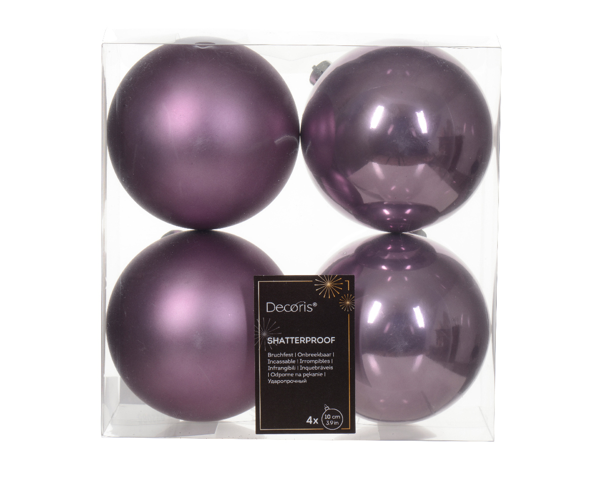 Decoris Kerstbal kunststof d10 cm klila 4st kerst - 
