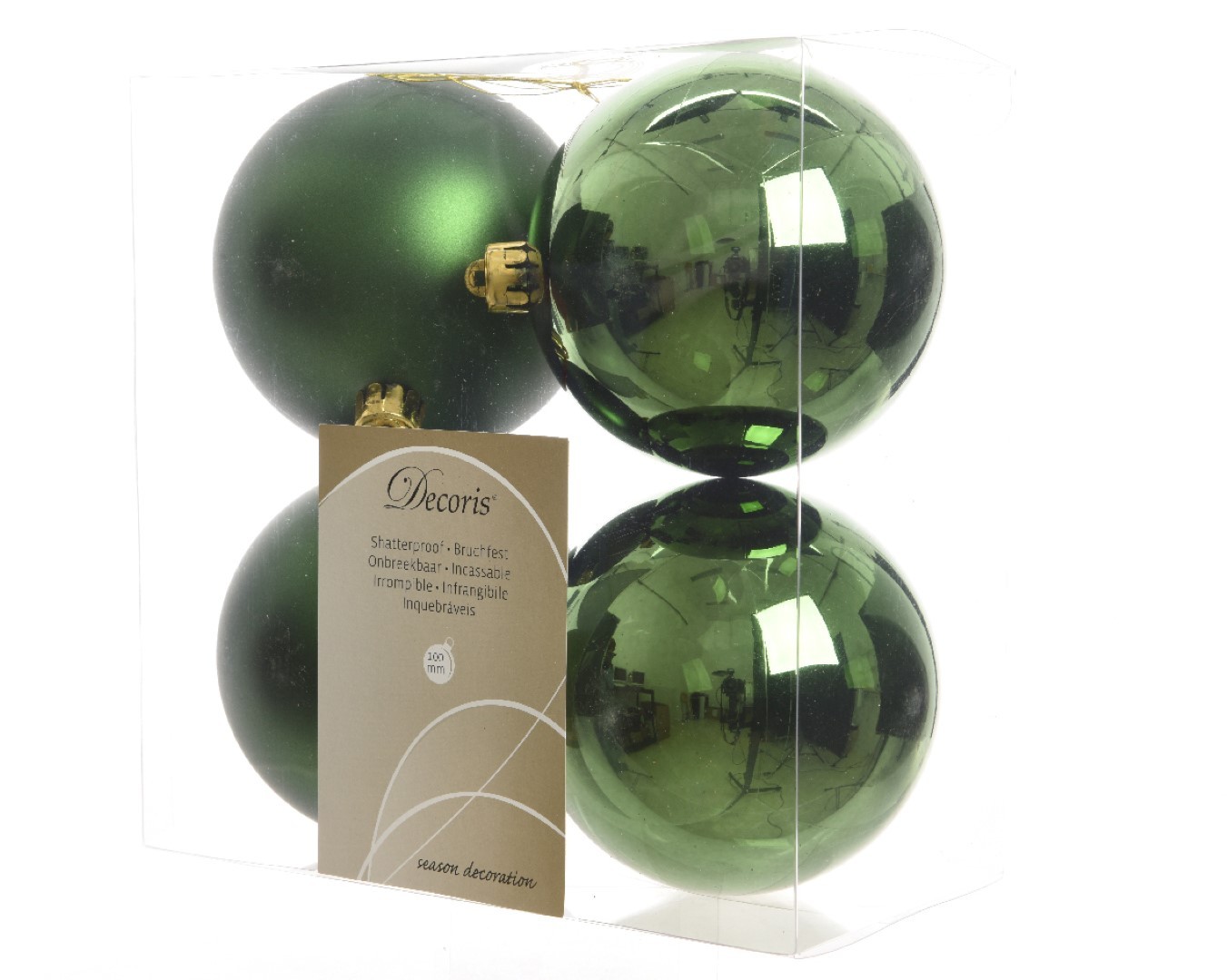 Ksd Kerstbal plastic glans-mat diameter 10cm Dennen groen - 