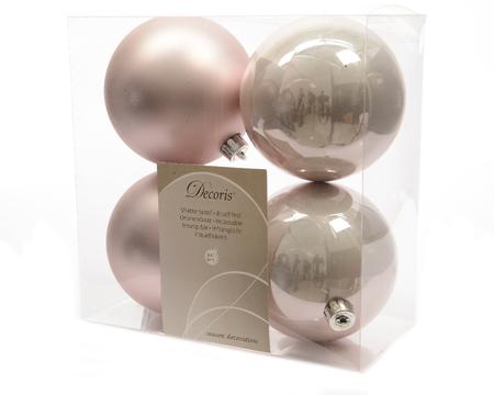 Ksd 4 kerstballen poeder roze 100 mm - 