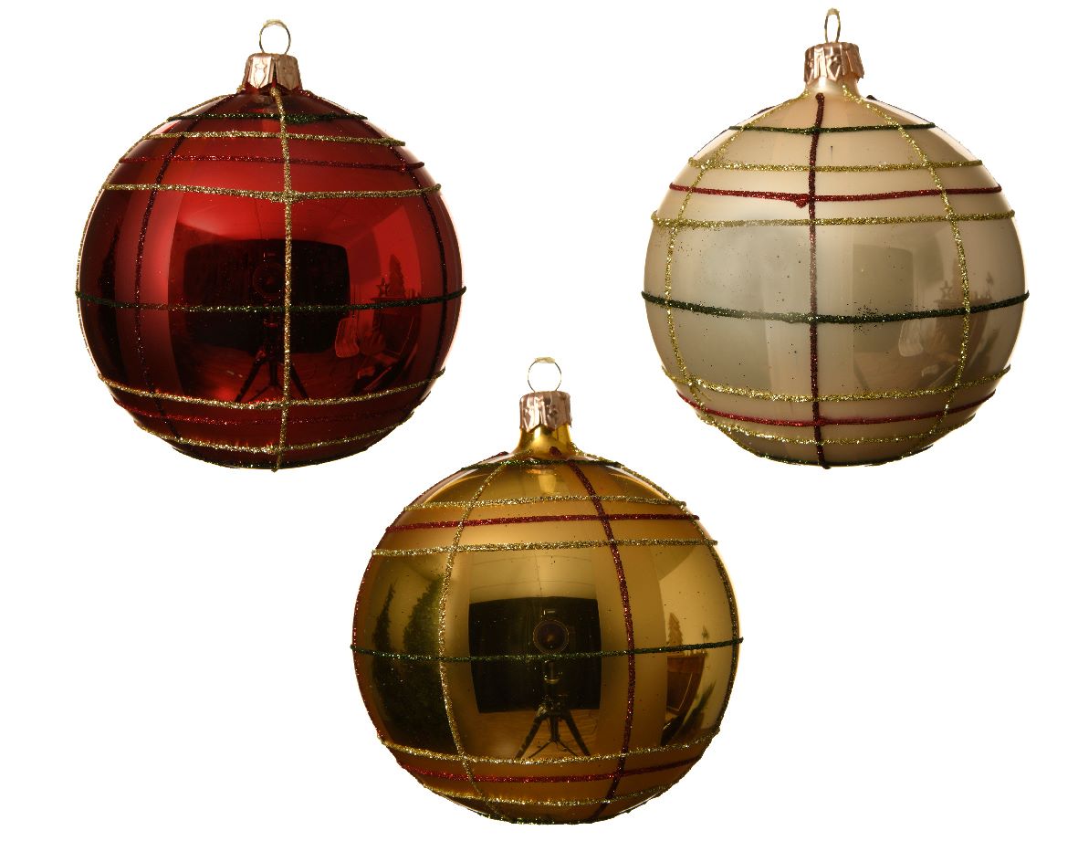 Decoris Kerstbal glas d10 cm deco ruit a3 - 