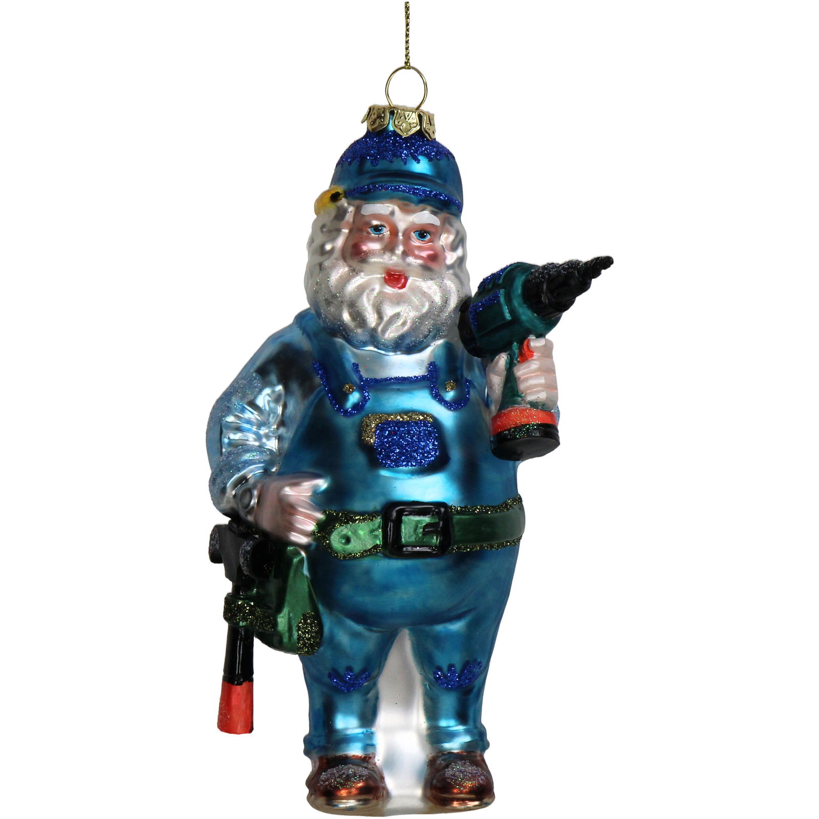 Hd collection Ornament kerstbal Bouwvakker Glas Blauw 14 cm - 
