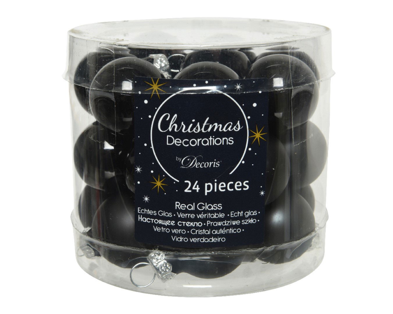 Decoris Kerstballen glas d2.5 cm zwart 24st kerst - 