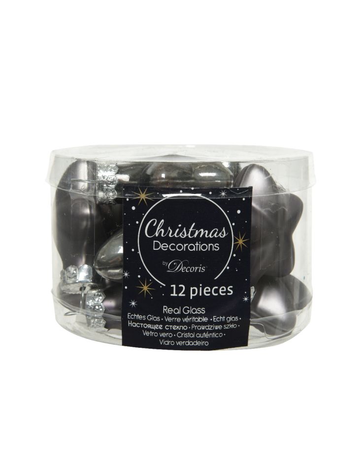 Decoris 12 Glazen sterren 4 cm warm grijs - 